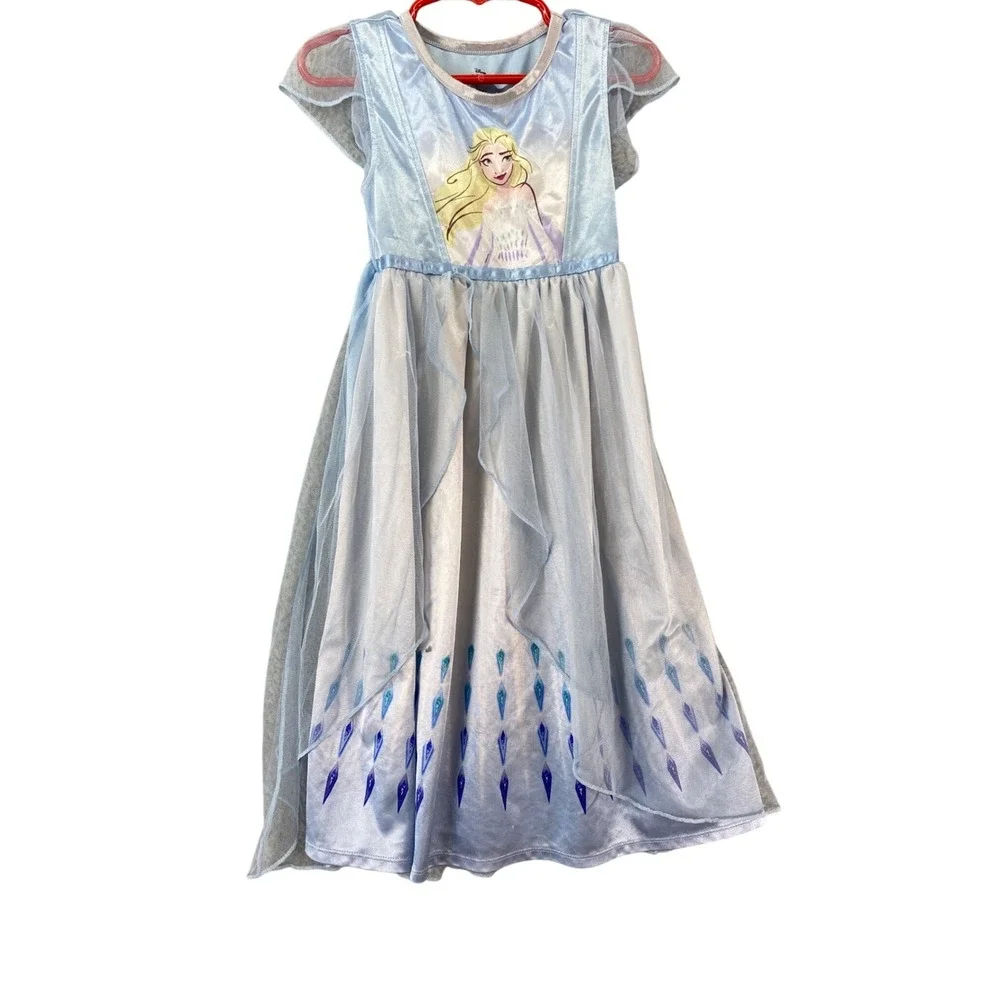 Disney Frozen Elsa‎ Nightgown Toddler Girls 5T Blue Excellent Mesh Overlay Dress